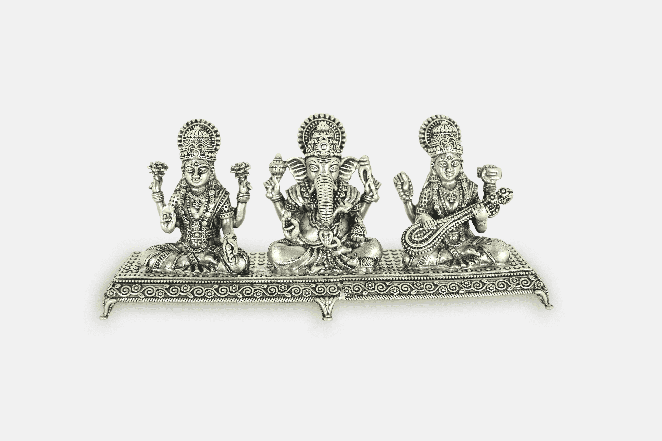 Silver Solid Laxmi Ganesh Saraswati Murti