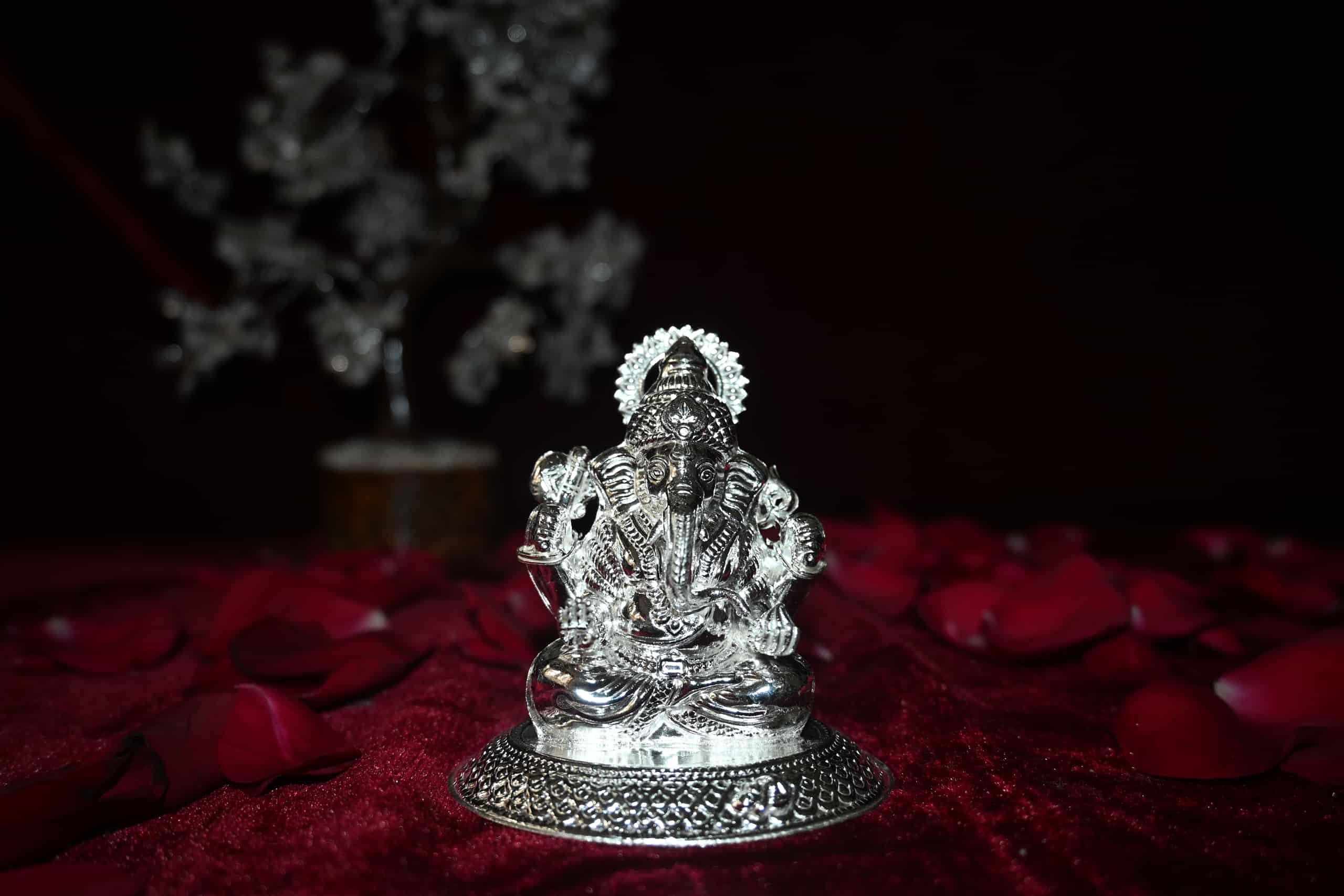 Chakra Crown Ganapati Silver Murti
